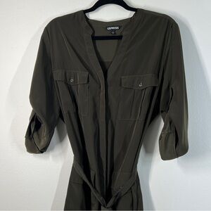 EXPRESS Women’s Size L Olive Green Mini Shirt Dress